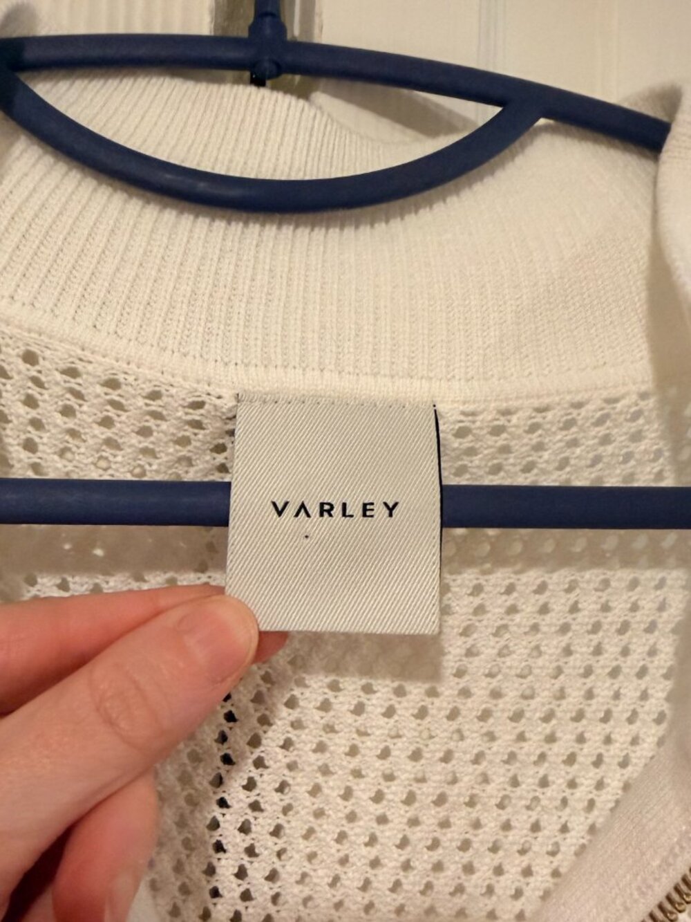 Varley "Calva" Knit Sweatshirt White Ivory Navy Half Zip Cotton Pullover - NWOT - Picture 9 of 12